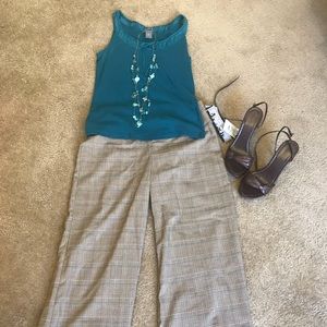 Brown Wide Leg Cropped Dress Pants